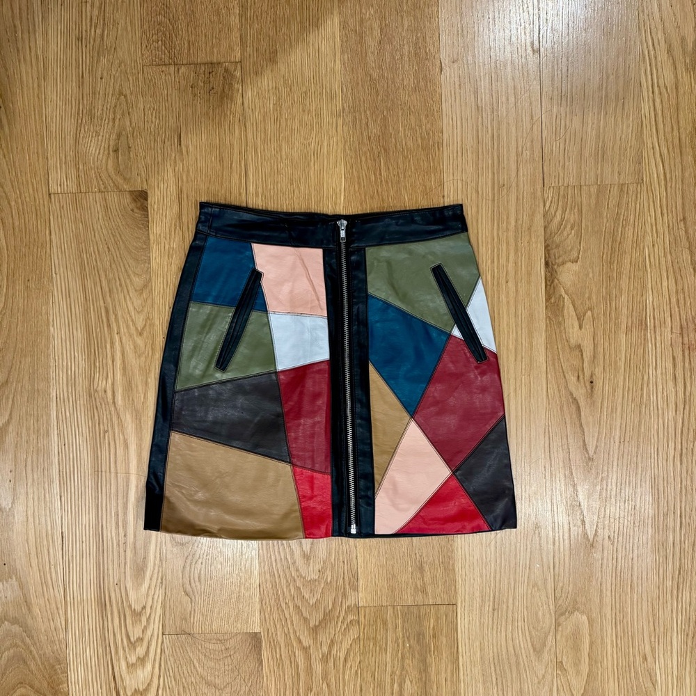 BCBGeneration Multicolor Geometric Faux Leather Mini Skirt